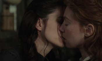 Movie still from “The World to Come” (2020), directed by Mona Fastvold – Close Up shot, Over the shoulder angle