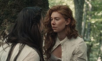 Movie still from “The World to Come” (2020), directed by Mona Fastvold – Close Up shot, Over the shoulder angle