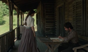 Movie still from “The World to Come” (2020), directed by Mona Fastvold – Wide shot, High angle