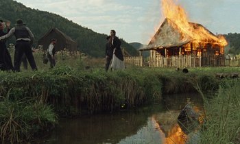 Movie still from “The World to Come” (2020), directed by Mona Fastvold – Extreme Wide shot, Low angle