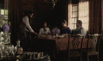 Movie still from “The World to Come” (2020), directed by Mona Fastvold – Wide shot, Over the shoulder angle