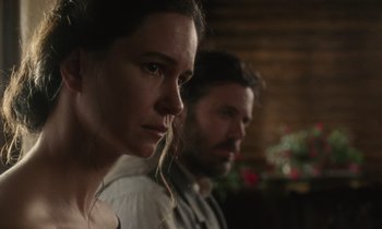 Movie still from “The World to Come” (2020), directed by Mona Fastvold – Close Up shot, Over the shoulder angle