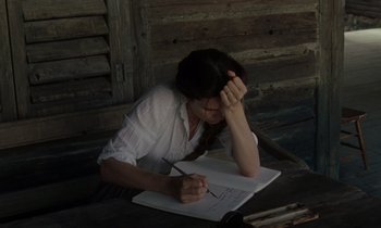 Movie still from “The World to Come” (2020), directed by Mona Fastvold – Medium shot, High angle