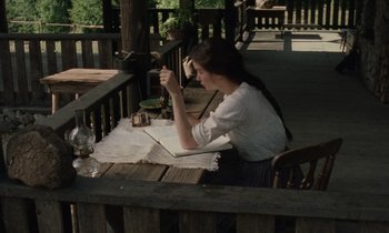 Movie still from “The World to Come” (2020), directed by Mona Fastvold – Medium shot, High angle