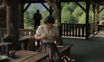 Movie still from “The World to Come” (2020), directed by Mona Fastvold – Wide shot, High angle