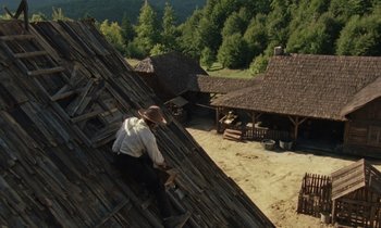 Movie still from “The World to Come” (2020), directed by Mona Fastvold – Extreme Wide shot, Low angle