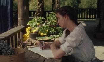 Movie still from “The World to Come” (2020), directed by Mona Fastvold – Medium shot, High angle