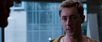 Movie still from “Get Carter” (2000), directed by Stephen Kay – A person wearing a yellow jacket; Close Up shot, Over the shoulder angle