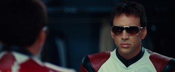 Movie still from “Ghost Rider” (2007), directed by Mark Steven Johnson – A person wearing sunglasses; Close Up shot, Over the shoulder angle