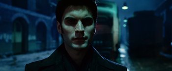 Movie still from “Ghost Rider” (2007), directed by Mark Steven Johnson – A person wearing a jacket; Close Up shot, Low angle