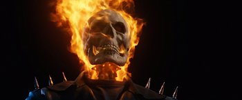 Movie still from “Ghost Rider” (2007), directed by Mark Steven Johnson – A skull with flames coming out of it's mouth; Close Up shot, Low angle