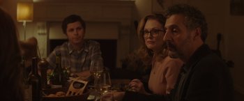 Movie still from “Gloria Bell” (2018), directed by Sebastián Lelio – A group of people sitting at a table with wine glasses; Medium shot, Over the shoulder angle