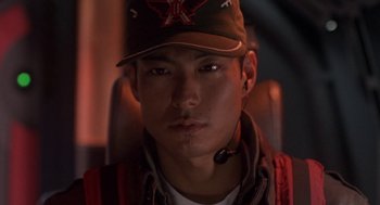 Movie still from “Godzilla vs. Destoroyah” (1995), directed by Ishirô Honda – A person wearing a hat; Close Up shot, Low angle