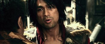 Movie still from “Goemon” (2009), directed by Kazuaki Kiriya – A person wearing a jacket; Close Up shot, Low angle