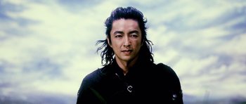 Movie still from “Goemon” (2009), directed by Kazuaki Kiriya – A person with long hair; Close Up shot, Low angle
