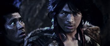 Movie still from “Goemon” (2009), directed by Kazuaki Kiriya – A person wearing a costume; Close Up shot, Low angle