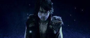 Movie still from “Goemon” (2009), directed by Kazuaki Kiriya – A person wearing a jacket; Medium shot, Low angle