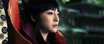 Movie still from “Goemon” (2009), directed by Kazuaki Kiriya – A person wearing a kimono; Close Up shot, Low angle