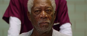 Movie still from “Going in Style” (2017), directed by Zach Braff – An older man with a white beard looking at the camera; Close Up shot, Low angle