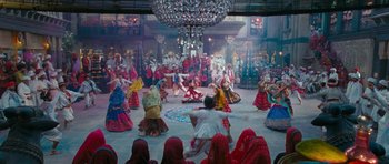 Movie still from “Goliyon Ki Raasleela Ram Leela” (2013), directed by Sanjay Leela Bhansali – A group of people dancing in a room; Extreme Wide shot, High angle