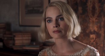 Movie still from “Goodbye Christopher Robin” (2017), directed by Simon Curtis – A person with short blonde hair; Close Up shot, Over the shoulder angle