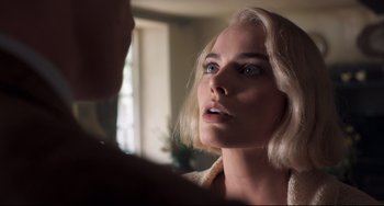 Movie still from “Goodbye Christopher Robin” (2017), directed by Simon Curtis – A person with short blonde hair; Close Up shot, Over the shoulder angle