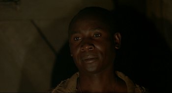 Movie still from “Gorillas in the Mist” (1988), directed by Michael Apted – A person wearing a shirt; Close Up shot, Low angle