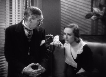 Movie still from “Grand Hotel” (1932), directed by Edmund Goulding – An old photo of a man and a woman; Medium shot, Over the shoulder angle