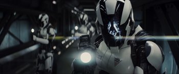 Movie still from “Total Recall” (2012), directed by Len Wiseman – Medium shot, Low angle