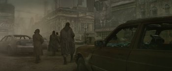 Movie still from “Total Recall” (2012), directed by Len Wiseman – Wide shot, Over the shoulder angle