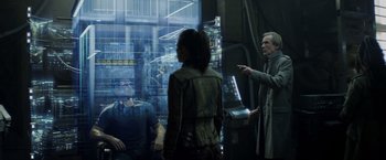 Movie still from “Total Recall” (2012), directed by Len Wiseman – Medium shot, Over the shoulder angle