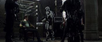 Movie still from “Total Recall” (2012), directed by Len Wiseman – Wide shot, Over the shoulder angle