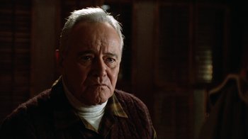 Movie still from “Grumpy Old Men” (1993), directed by Donald Petrie – An old man with a white beard and a brown jacket; Close Up shot, Low angle