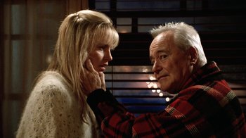 Movie still from “Grumpy Old Men” (1993), directed by Donald Petrie – An older man touching the face of a younger woman; Close Up shot, Low angle
