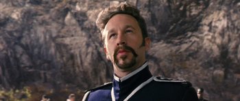 Movie still from “Gulliver's Travels” (2010), directed by Rob Letterman – A person wearing a uniform; Close Up shot, Low angle