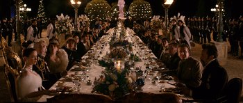 Movie still from “Gulliver's Travels” (2010), directed by Rob Letterman – A long table is set for a formal dinner; Wide shot, High angle