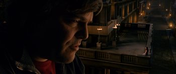 Movie still from “Gulliver's Travels” (2010), directed by Rob Letterman – A person looking out of a window; Close Up shot, Over the shoulder angle