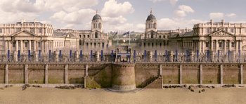 Movie still from “Gulliver's Travels” (2010), directed by Rob Letterman – An artistic rendering of a city with a castle on top of it; Extreme Wide shot, High angle