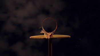 A basketball hoop with the net broken