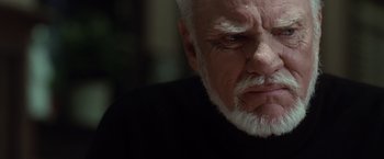 Movie still from “Halloween” (2007), directed by Rob Zombie – An older man with white hair and a white beard; Close Up shot, Low angle