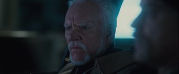 Movie still from “Halloween” (2007), directed by Rob Zombie – An older man with a beard and a mustache; Close Up shot, Low angle