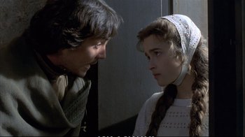 Movie still from “Hamlet” (1990), directed by Franco Zeffirelli – A man and a woman are looking at one another; Close Up shot, Over the shoulder angle