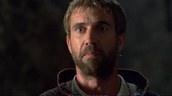 Movie still from “Hamlet” (1990), directed by Franco Zeffirelli – A person with a beard; Close Up shot, Low angle