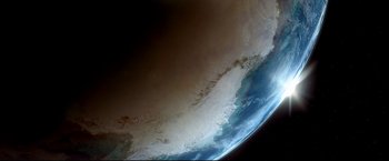 Movie still from “Happy Feet” (2006), directed by Warren Coleman – A view of the earth taken from the space shuttle; Extreme Wide shot, Overhead angle