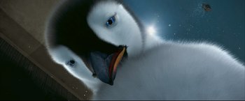 Movie still from “Happy Feet” (2006), directed by Warren Coleman – The eyes of a penguin; Close Up shot, Low angle