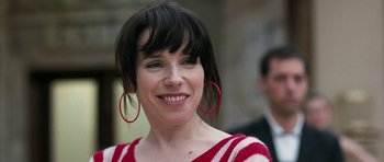 Movie still from “Happy-Go-Lucky” (2008), directed by Mike Leigh – A person wearing a red and white shirt; Close Up shot, Low angle