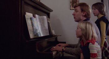 Movie still from “Hardcore” (1979), directed by Paul Schrader – A man and a child playing a piano; Close Up shot, Low angle